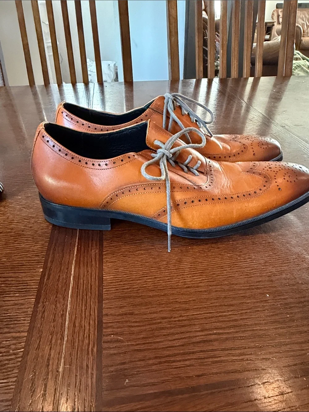 Men's Wingtip Brogue Derby Shoes in Cognac Leather